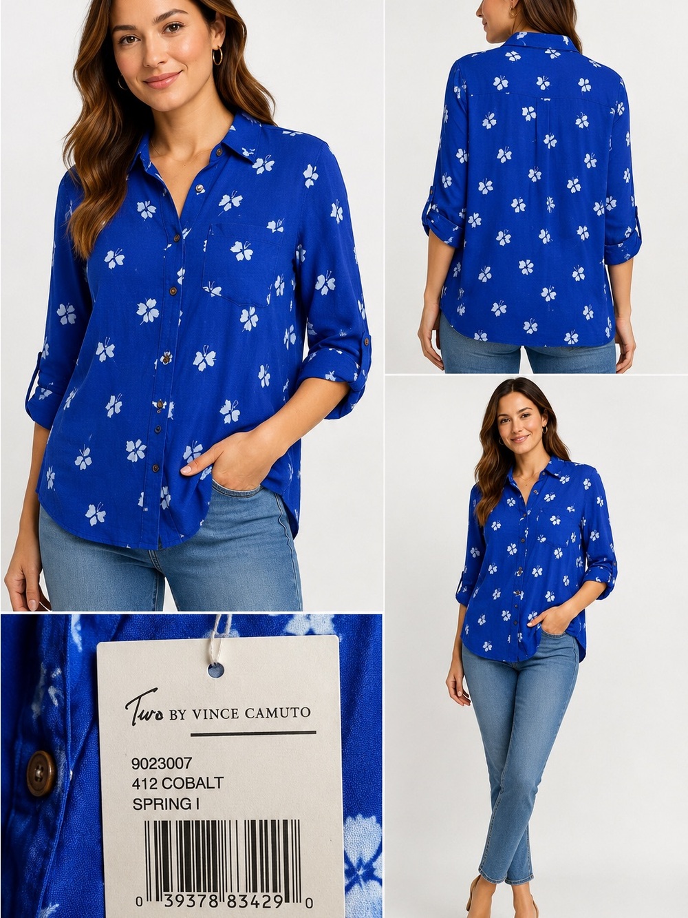 Vince Camuto Cobalt Blue Floral Button-Down Shirt